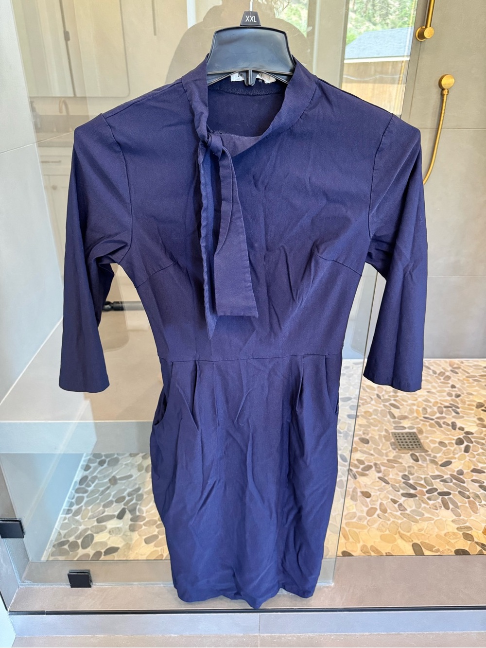 Tie-Neck Midi Dress in Navy